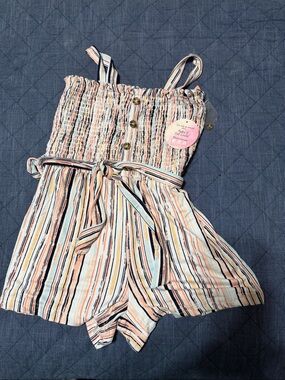 Striped Smocked Girls' Romper - Peach Multi